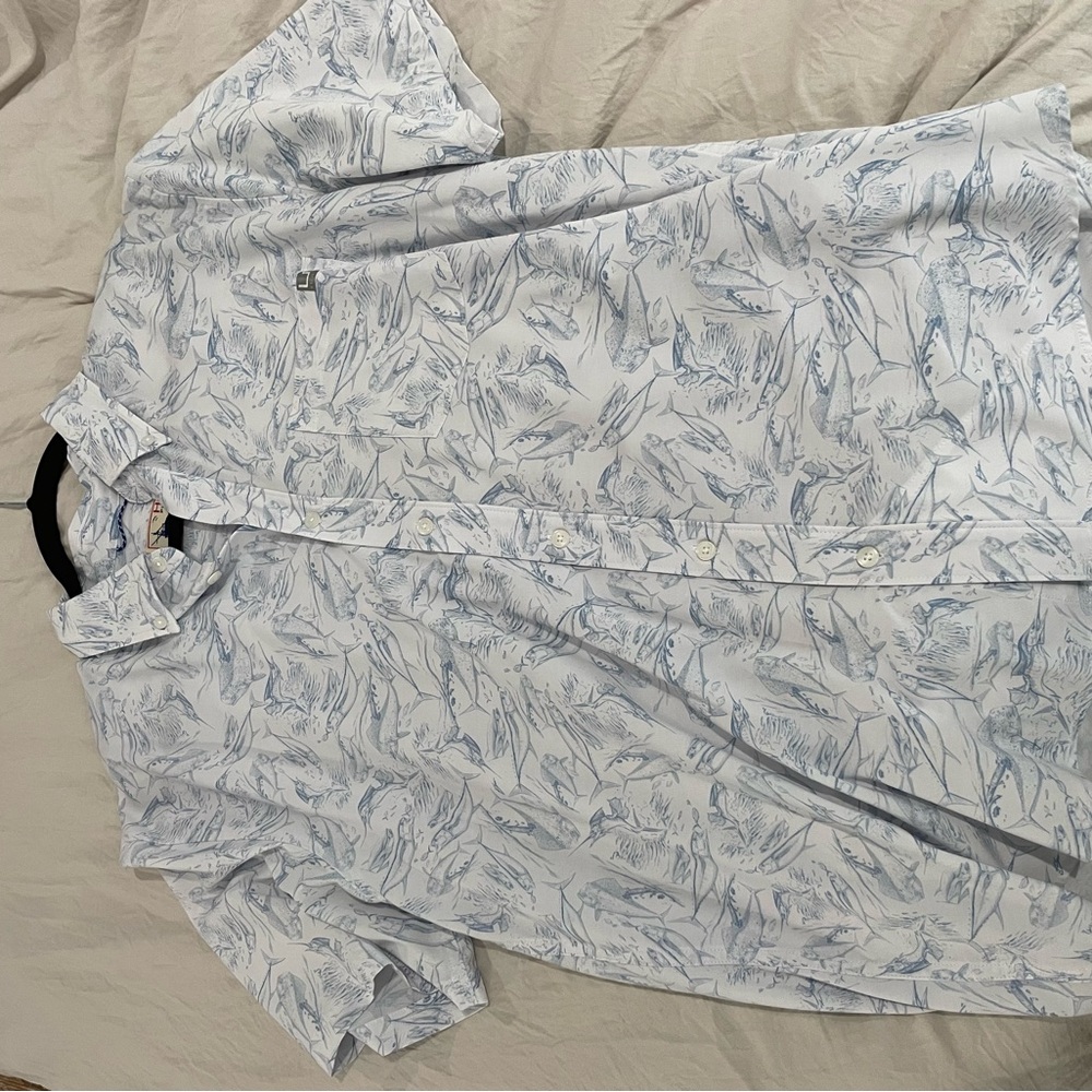 Huk Blue and White Fishing-Themed Shirt